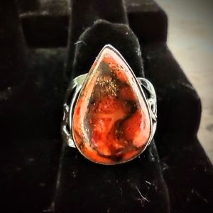 Sterling silver red and gold turquoise ring